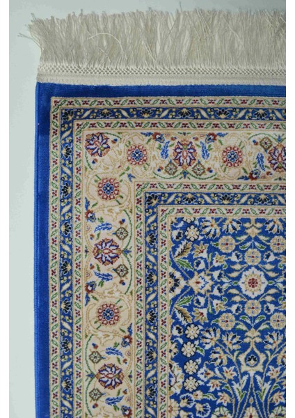 Hereke Yedi Dağın Çiçeği Desenli Mavi Renk Bambu Halı (80 x 125 cm )