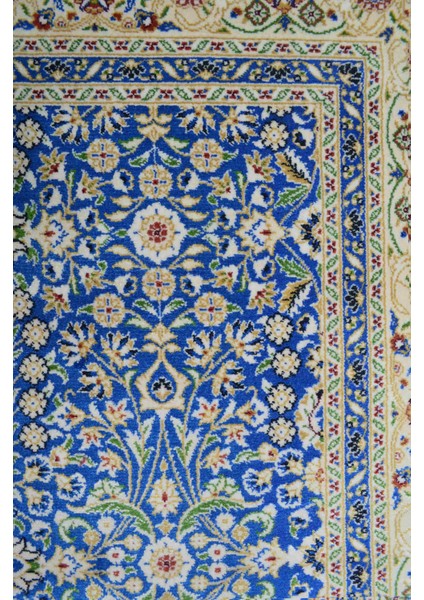 Hereke Yedi Dağın Çiçeği Desenli Mavi Renk Bambu Halı (80 x 125 cm )