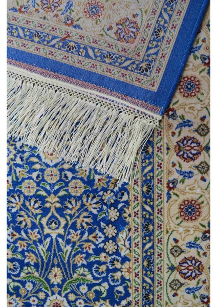 Hereke Yedi Dağın Çiçeği Desenli Mavi Renk Bambu Halı (80 x 125 cm )
