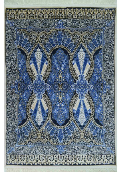 Bambu Iplikten Dokuma Parlak Tuşeli Mavi Renk Halı (80 x 125 cm )