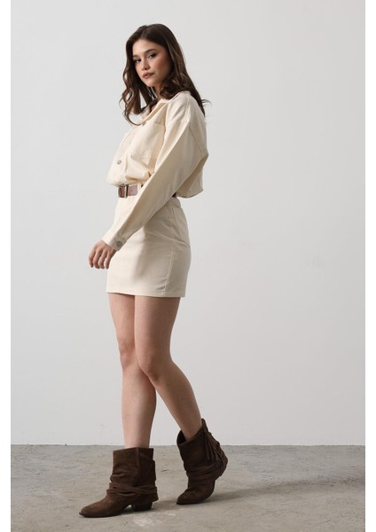 Kemer Detaylı Balıksırtı Gömlek Elbise