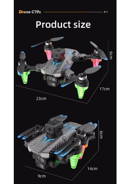 C19S Drone 360 Derece Engel Kaçınma Karbon Fiber Drone Wifili 1080P Çözünürlüklü modelleri