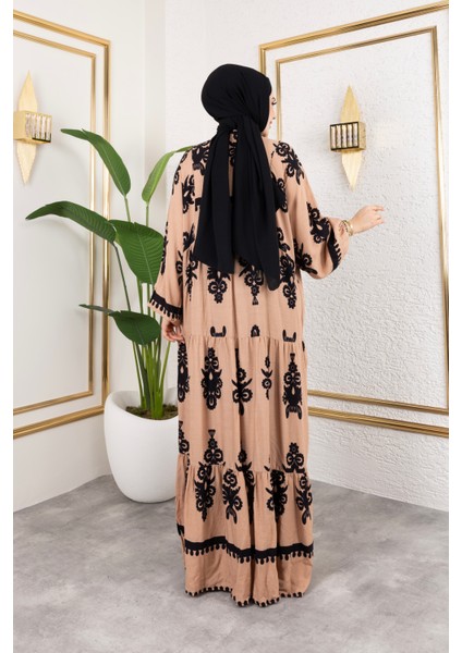 Kadın Tesettür Giyim Önü Düğmeli Hakim Yaka ve Büyük Battal Beden Balon Kol Dokuma Viskon Elbise fiyatları