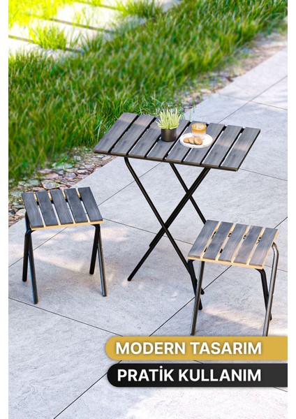 Bahçe Masası Kamp Masası Yükseklik Ayarlı Masa Sandalye Bistro Ahşap Kamp Masası Taburesi 3'lü Set