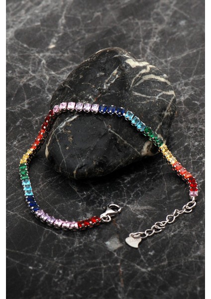 Baget Su Yolu Renkli Taşlı Rodyumlu Gümüş Bileklik 4763 fiyatları