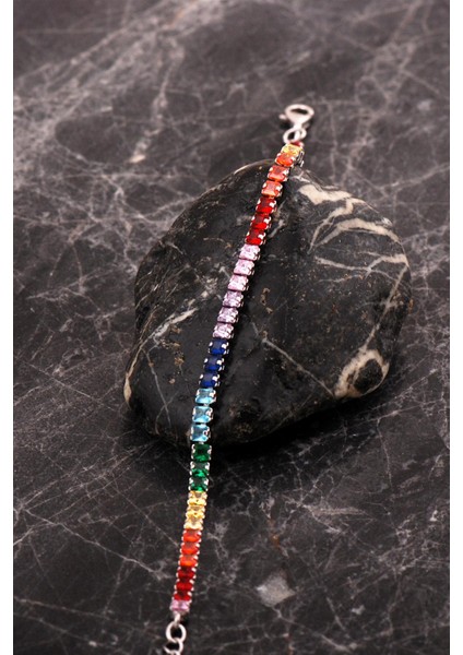 Baget Su Yolu Renkli Taşlı Rodyumlu Gümüş Bileklik 4763 modelleri