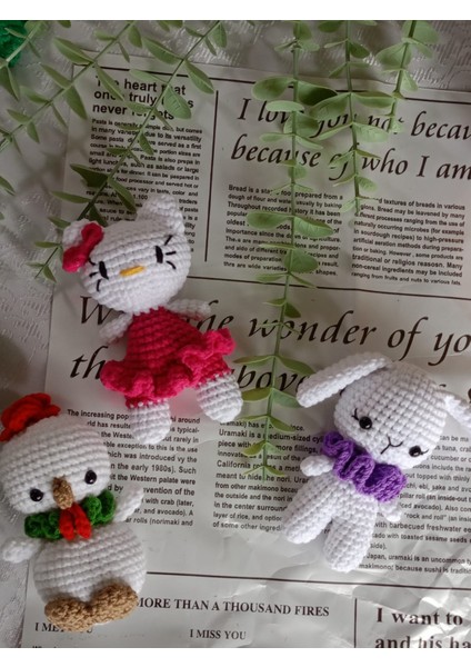 Organik Amigurumi Oyuncaklar (Tavşan, Hellokitty, Horoz)