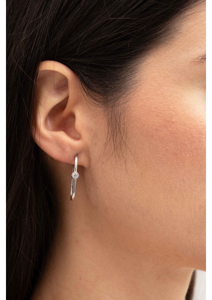 Oval Tektaş Rodyumlu Gümüş Küpe 7249 modelleri