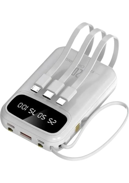 10.000 Mah Dijital Göstergeli Dahili Çoklu Kablolu Powerbank 2.4A Taşınabilir Şarj Cihazı Batarya
