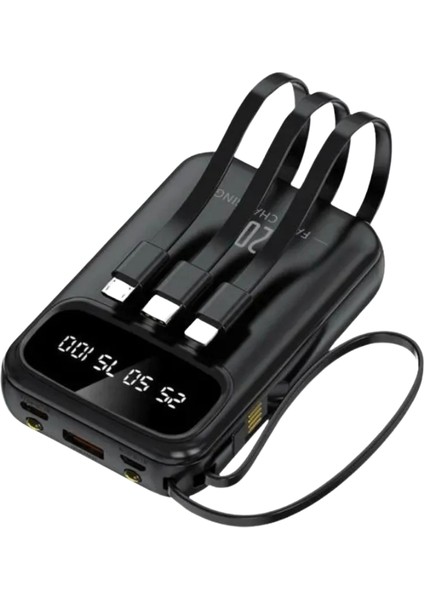 10.000 Mah Dijital Göstergeli Dahili Çoklu Kablolu Powerbank 2.4A Taşınabilir Şarj Cihazı Batarya