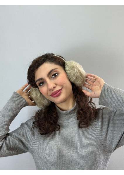 Incili Kürk Peluş Kadın Koruma Kulaklık