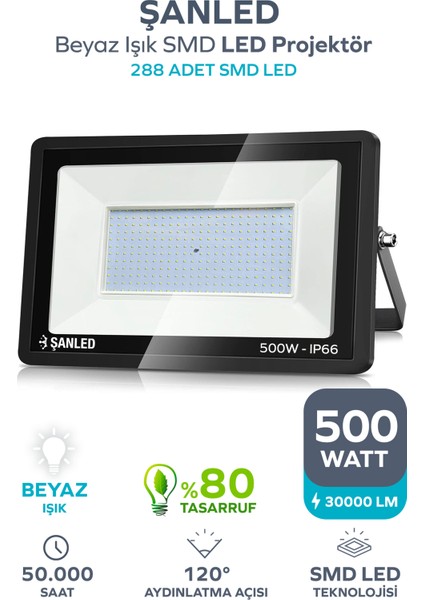 500W 30.000 Lümen 6500K Beyaz Işık Smd LED Projektör-1 Adet