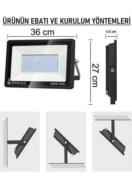 500W 30.000 Lümen 6500K Beyaz Işık Smd LED Projektör-1 Adet