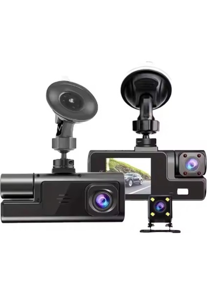 1080P Araç Içi 3 Kameralı LCD Ekranlı Gece Görüşlü , G-Sensör , Geri Görüş Kamera - Iç Görüş - Siyah ( XC655)