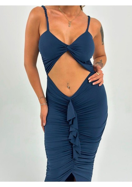 Premium Vücuda Oturan Örme Büzgülü Özel Dekolte Detaylı abiye elbise modelleri