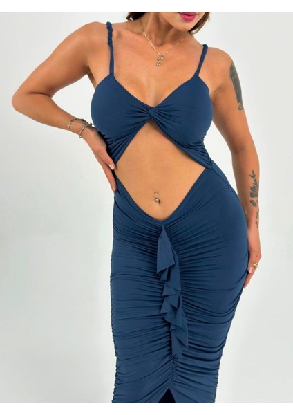 Premium Vücuda Oturan Örme Büzgülü Özel Dekolte Detaylı abiye elbise fırsatları