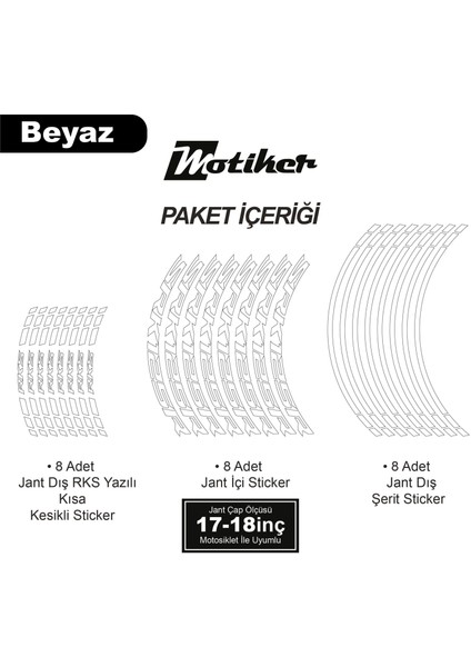 Rks (Qj Motor) Srk 125R Motosiklet Jant Iç ve Dış Set Sticker Etiket Modeli Beyaz modelleri