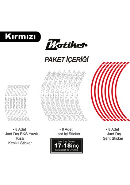Rks (Qj Motor) Srk 125R Motosiklet Jant Iç ve Dış Set Sticker Etiket Modeli Kırmızı