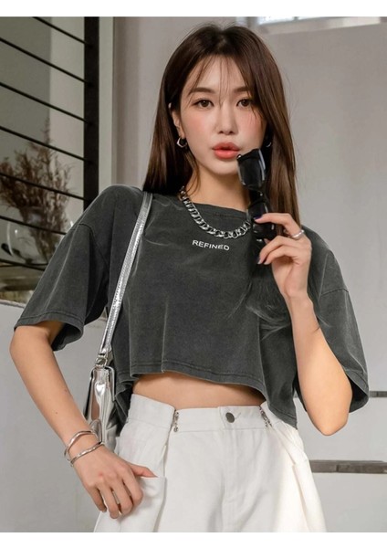 Kadın / Kız Crop Oversize Refıned Baskılı Baskılı
