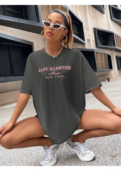 Kadın / Kız East Hampton Baskılı Oversize T-Shirt Salaş Boyfirend