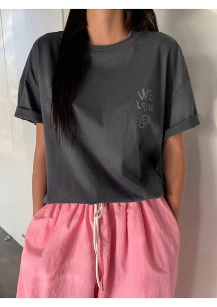 Kadın / Kız We Love Baskılı Oversize T-Shirt