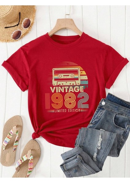 Unisex 1982 Vintage Baskılı Oversize T-Shirt Salaş Boyfirend