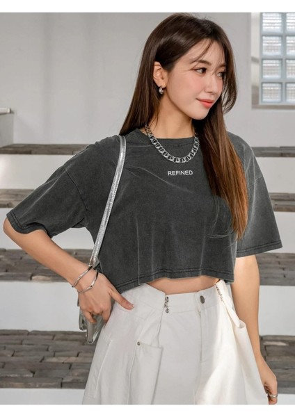 Kadın / Kız Crop Oversize Refıned Baskılı Baskılı
