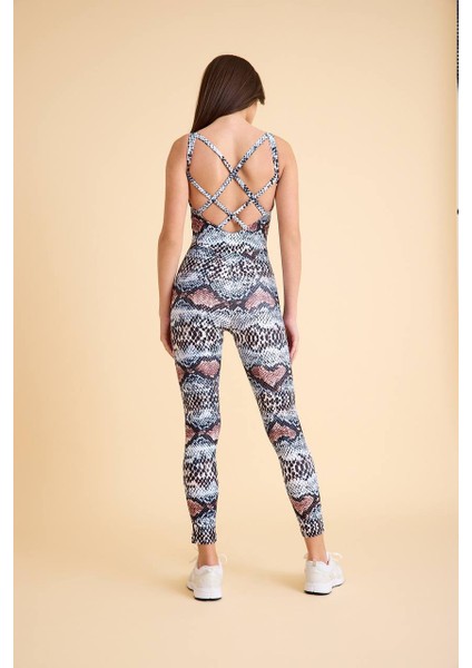 Yılan Desen Sırtı Çift Çapraz Ip Detaylı Spor Tayt Tulum modelleri