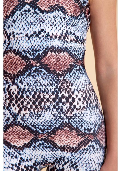 Yılan Desen Sırtı Çift Çapraz Ip Detaylı Spor Tayt Tulum fırsatları