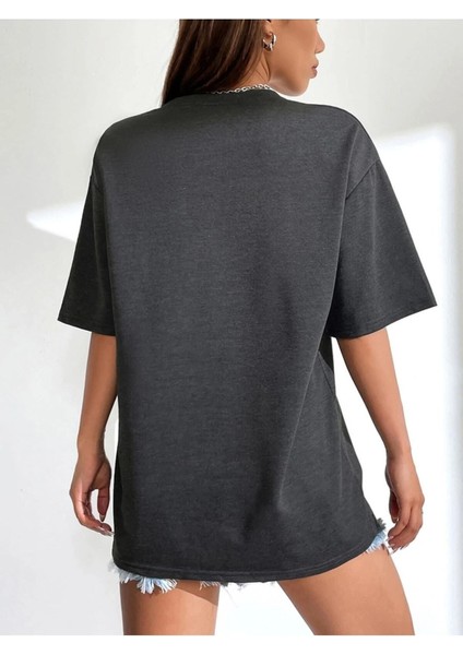 Kadın / Kız Beach Baskılı Füme Oversize T-Shirt Salaş Boyfirend fiyatları
