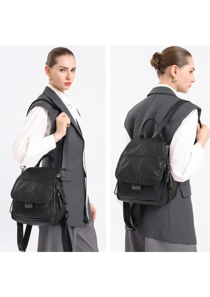 Yıkama Deri Sırt Askılı Kadın Çantası 21-K Barcelona 1908 modelleri