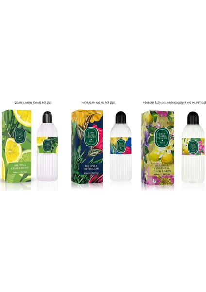 Kolonya Çeşme Limon 400 ml - Verbena & Zinde Limon 400 ml - Hatıralar 400 ml