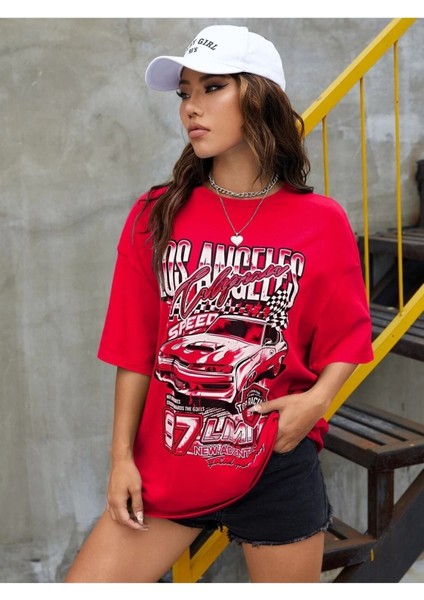 Kadın / Kız Los Angels Baskılı Oversize Salas T-Shirt Boyfriend