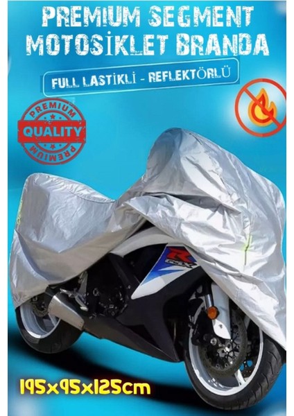Premium Segment Gri Motosiklet Brandası 4 Mevsim Kuş Gözlü Reflektörlü 195X95X125CM
