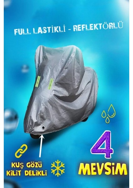 Premium Segment Gri Motosiklet Brandası 4 Mevsim Kuş Gözlü Reflektörlü 195X95X125CM modelleri