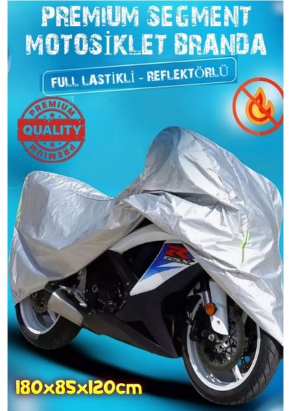 Premium Segment Gri Motosiklet Brandası 4 Mevsim Kuş Gözlü Reflektörlü 180X85X120CM