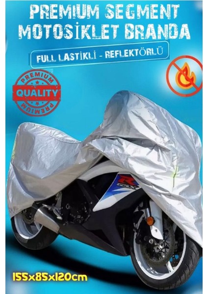 Premium Segment Gri Motosiklet Brandası 4 Mevsim Kuş Gözlü Reflektörlü 155X85X120CM