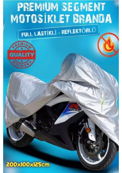 Premium Segment Gri Motosiklet Brandası 4 Mevsim Kuş Gözlü Reflektörlü 200X100X125CM