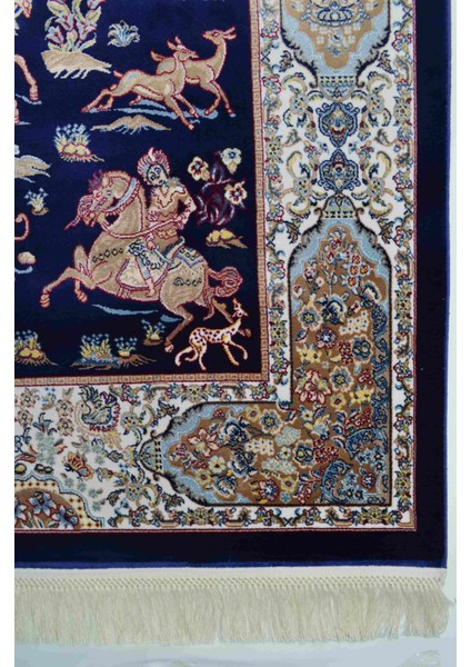 Iran Av Sahnesi Figürlü Lacivert Renk Bambu Halı (83 x 125 cm ) fiyatları