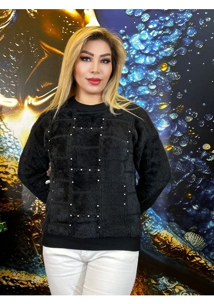 Yün Bluz Taşli Işlemeli Likrali Yeşilmoda Kahverengi ve Siyah