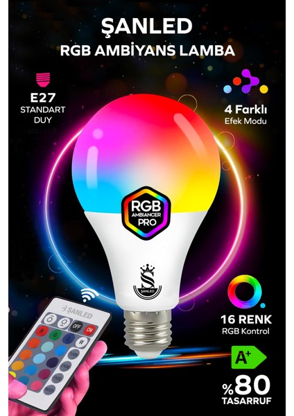 Rgb LED Lamba Ampül Kumandalı Ambiyans Aydınlatma Tasarruflu Renk Değiştiren LED Işık