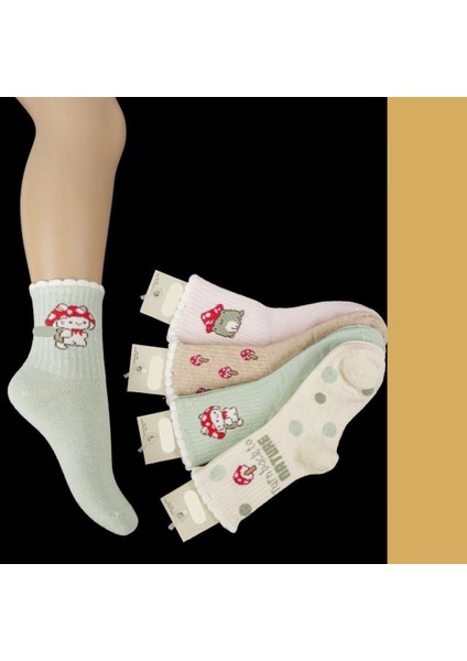 Renkli Mantar Temalı Kız Çocuk Çorap