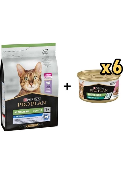 Hindili Kısırlaştırılmış ve7 Yaşlı Kedi Maması 3 kg ve 6 Adet Proplan Sterilised Ton ve Somonlu Kısırlaştırılmış Kedi Konservesi 85 gr