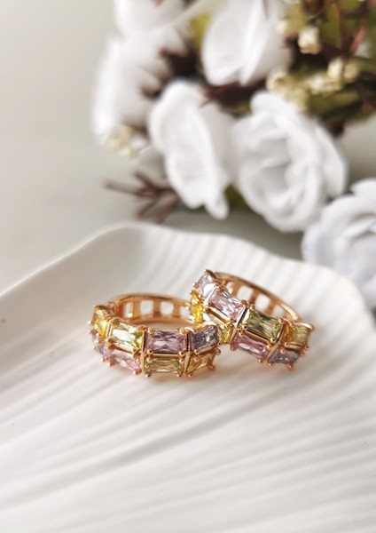 Renkli Zirkon Taşlı Vip Kadın Halka Küpe