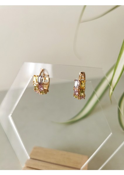 Renkli Zirkon Taşlı Vip Kadın Halka Küpe modelleri