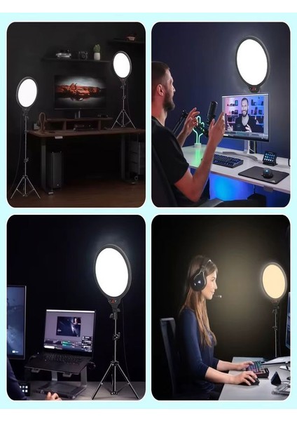 360° Dönen 36CM LCD Göstergeli Yayın Fotoğraf Video Için Filtreli Göz Korumalı Stüdyo LED Işığı modelleri