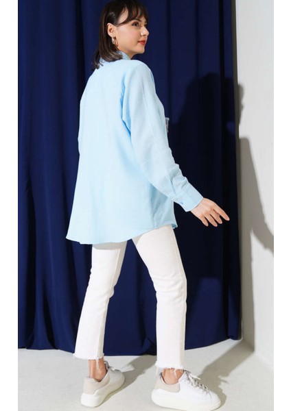 Oversize Müslin Kumaş Gömlek Bağcık Detaylı