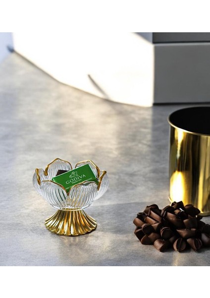 Gold Detaylı Metal Ayaklı Lotus Çiçeği Kahve Yanı Cam Drajelik Lokumluk Seti – 6 Adet
