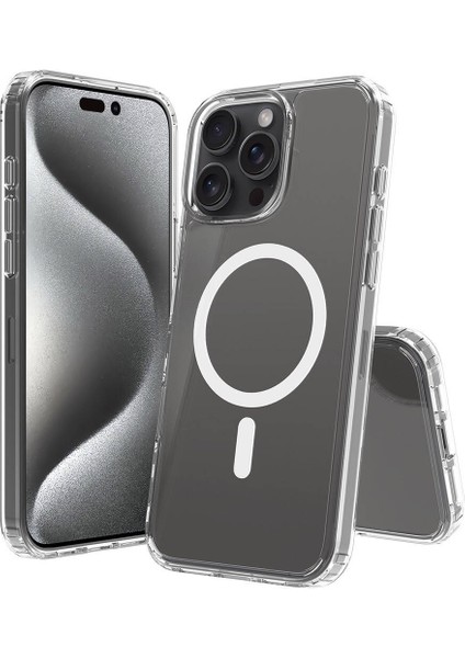 iPhone 16 Pro Max Kılıf Magsafe Şarj Özellikli Şeffaf Sert Pc Embos Kılıf
