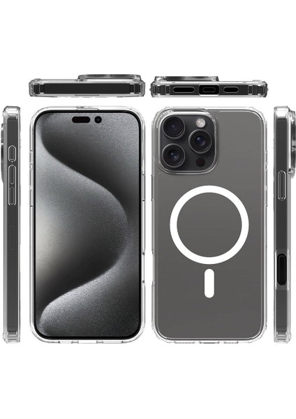 iPhone 16 Pro Max Kılıf Magsafe Şarj Özellikli Şeffaf Sert Pc Embos Kılıf